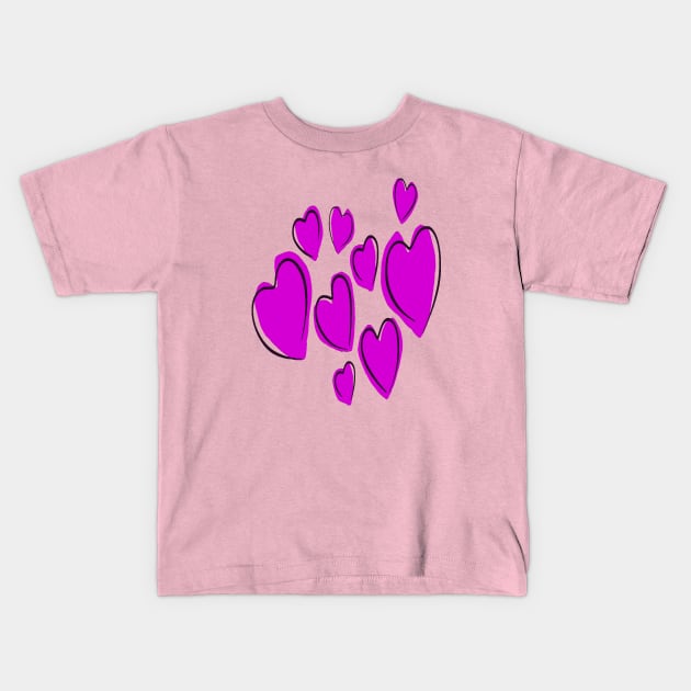 Cute Hearts Hand Drawn Bold Pink Romantic Doodle Kids T-Shirt by taiche